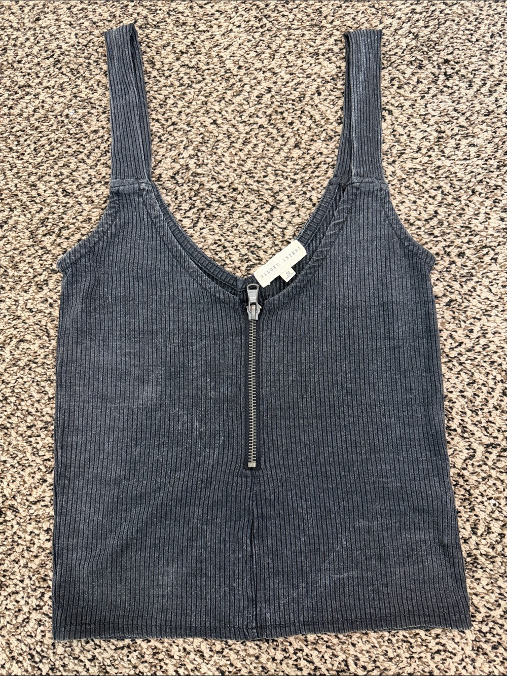 Gilded intent Ribbed Zip-Front Tank in Charcoal Gray